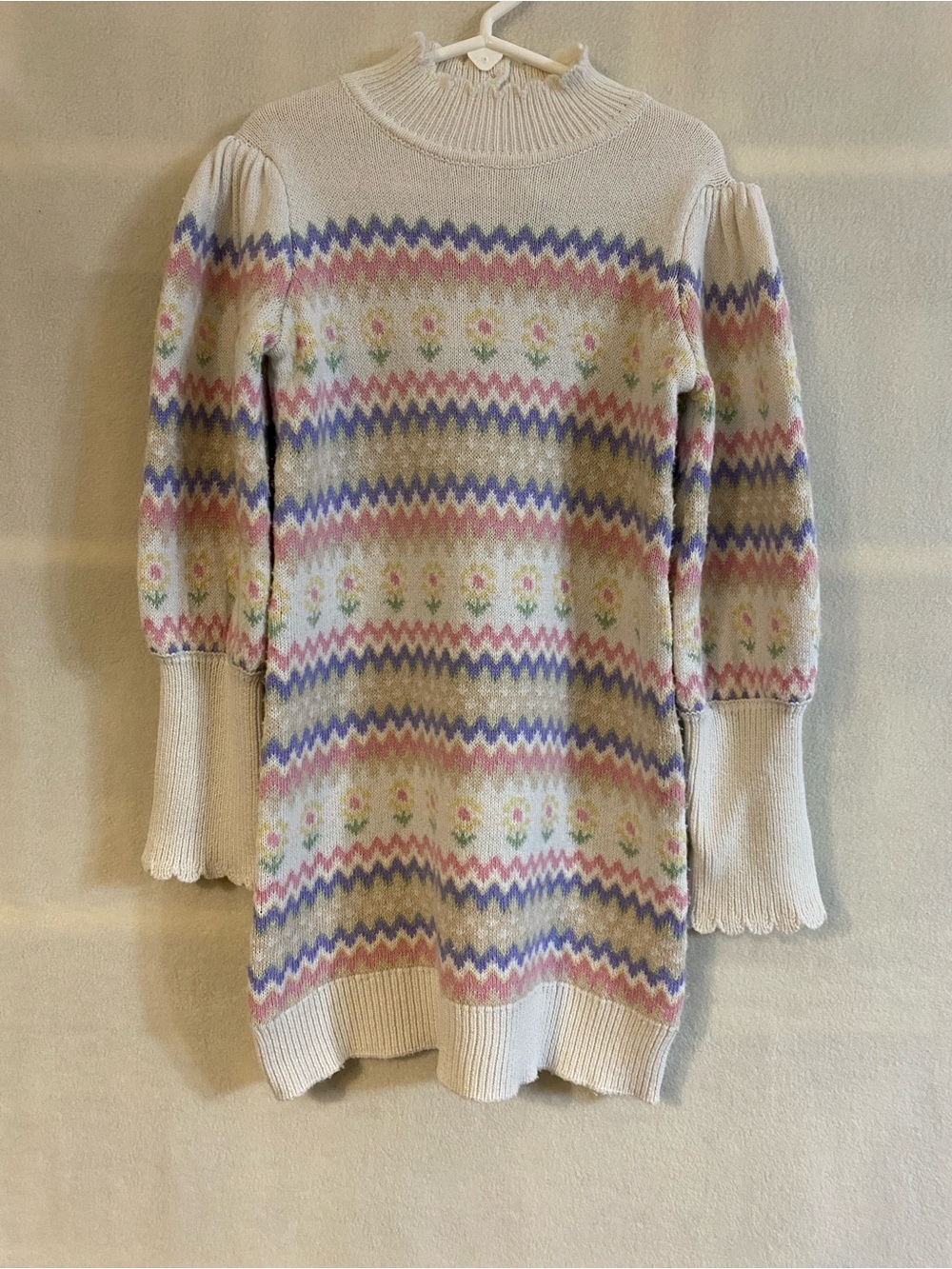 Janie and Jack floral cotton-wool blend Cream and Sugar Fair Isle Sweater Dress